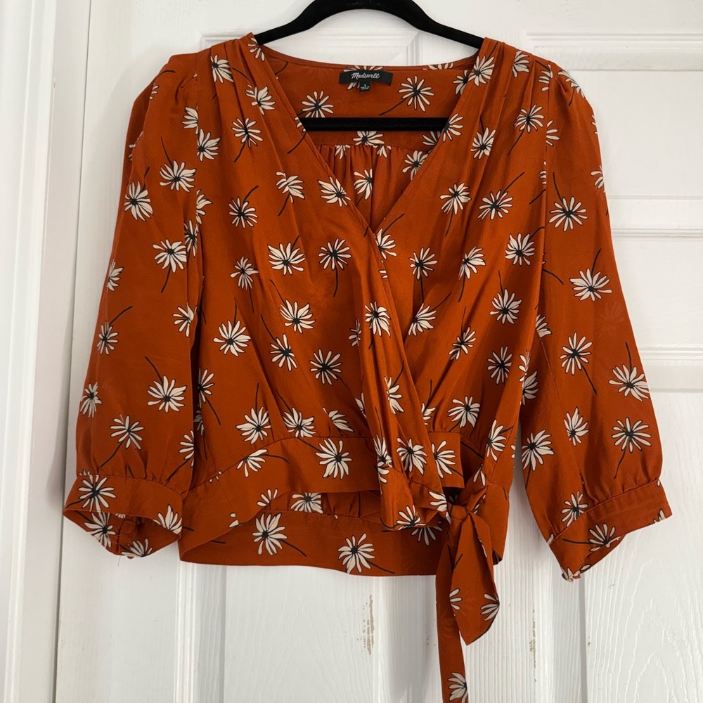 Madewell Floral Wrap Top - Orange